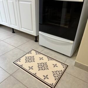 Alfombra ” VINILICA” 40 cm x 60 cm GEOMÉTRICA NATURAL Y GRIS